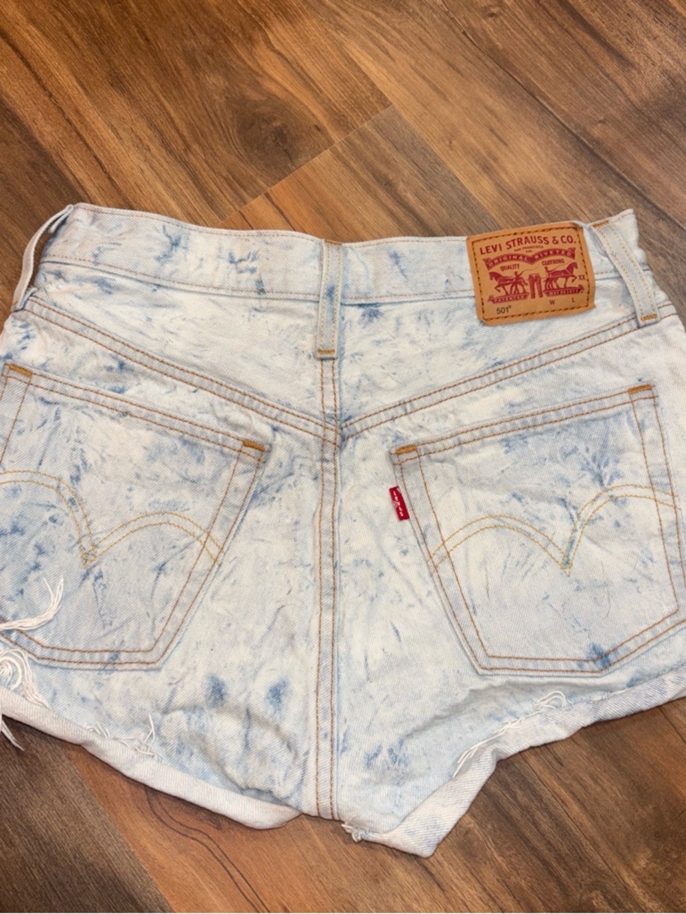 Levi's 501 Light Wash Blue Tie-Dye Denim Cutoff Shorts